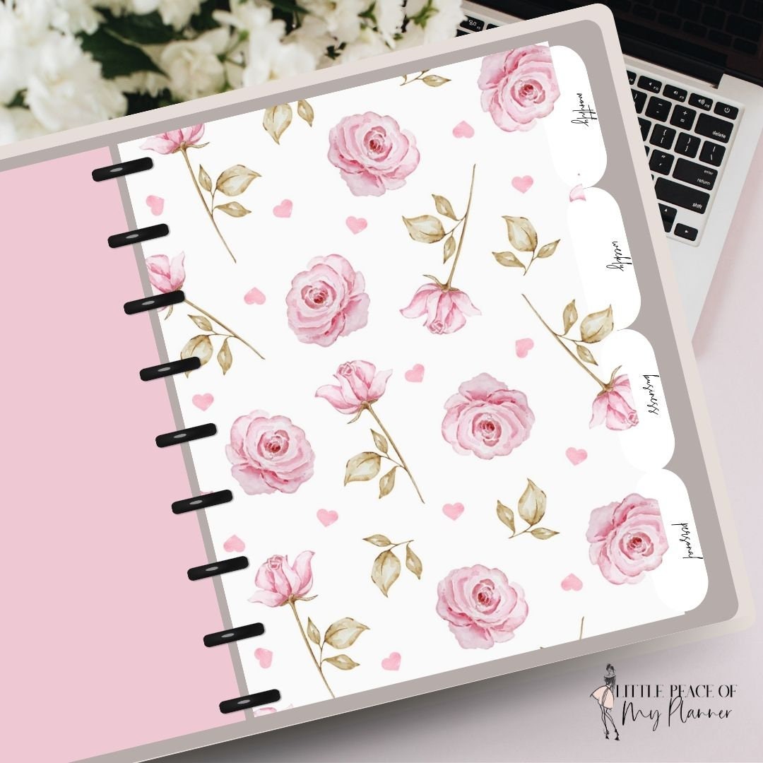 Pink Croquette Flowers Planner Dashboards for Happy Planner Dividers ...