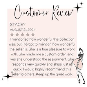 May include: Customer review with five stars for a seller. The review mentions the seller is a true pleasure to work with and that they made a custom order. The review also mentions that the seller responds quickly and ships orders quickly. The review concludes by recommending the seller to others.