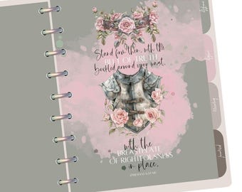 Pink Armor of God Planner Dashboards for Happy Planner and Ring Binder Divider with Bible Verse Ephesians 6:14 Pink Planner Dashboards