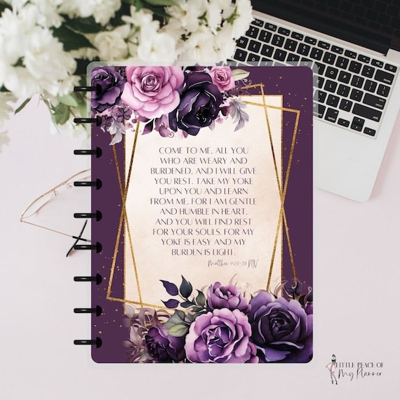 Matthew 11: 28-30 Bible Verse Planner Cover Faith Planning Bible Quote  Happy Planner Cover Floral Planner Cover