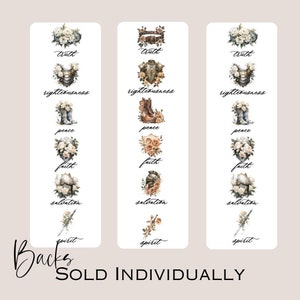 May include: Three watercolor bookmarks with floral designs and the words "Truth", "Righteousness", "Peace", "Faith", "Salvation", and "Spirit" printed on them. The bookmarks are sold individually.