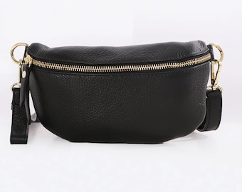 Black Large Italian Leather Half Moon Crossbody Bag