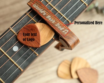 Personalized Guitar Capo,Wooden Guitar Capo, Engraved Guitar Pick, Custom Message Gift,Birthday Gift, Fathers days Gift for Guitarists