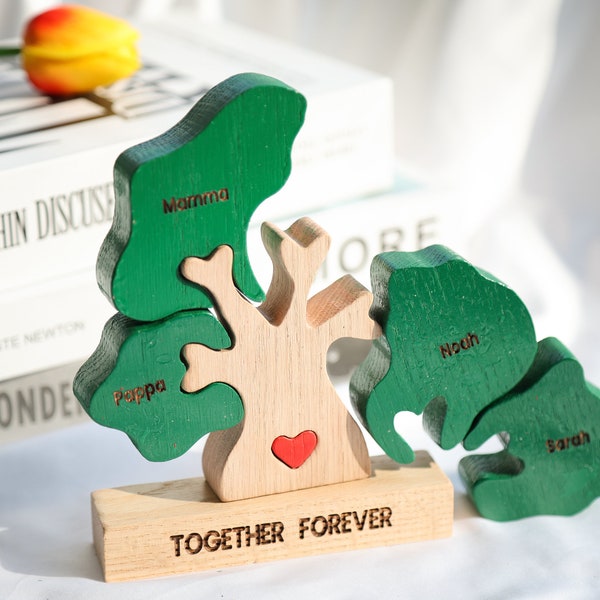 Custom Wooden Tree Family Puzzle, Engraved Family Name Puzzle,Family Souvenir Gifts,Gift for Parents, Mother’s Day Gifts, Family Home Decor