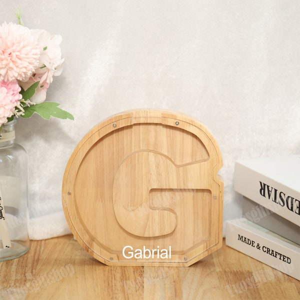Personalized Wooden Kids Letter Piggy Bank,Personalized Piggy Bank with Name,Wooden Coin Bank Money Box,Gift For Child,Unique Birthday Gift