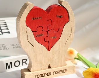 Personalized Wooden Heart Shaped Puzzle,Custom Engraved Name Hand Puzzle, Family Keepsake Gifts, Mothers Day Gift, Couple's Gift, Home Decor
