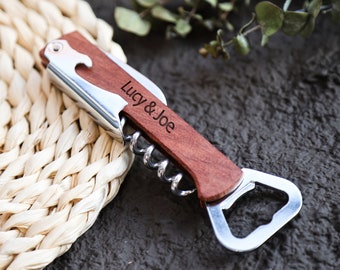 Personalized Wooden handle Corkscrew Opener, Fathers Day Gift, Groomsmen Gift, Custom Engraved Corkscrew, Custom Wine Opener, Gift