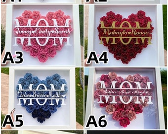 Aangepaste Moederdag fotolijst cadeau, aangepaste naam bloem hart schaduw vak, handgemaakte Rose Shadowbox, Moederdag cadeaus, cadeau voor moeder