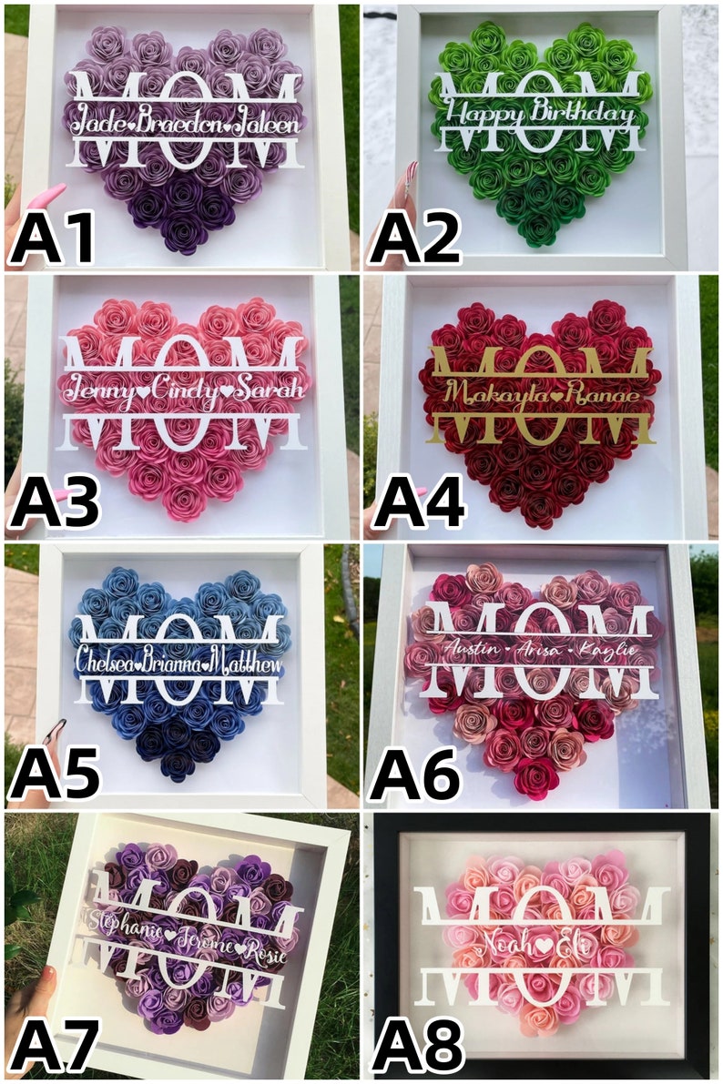 Customized Mother's Day photo frame gift, Custom Name Flower Heart Shadow Box, Handmade Rose Shadowbox, Mothers Day Gifts, Gift For Mom image 1