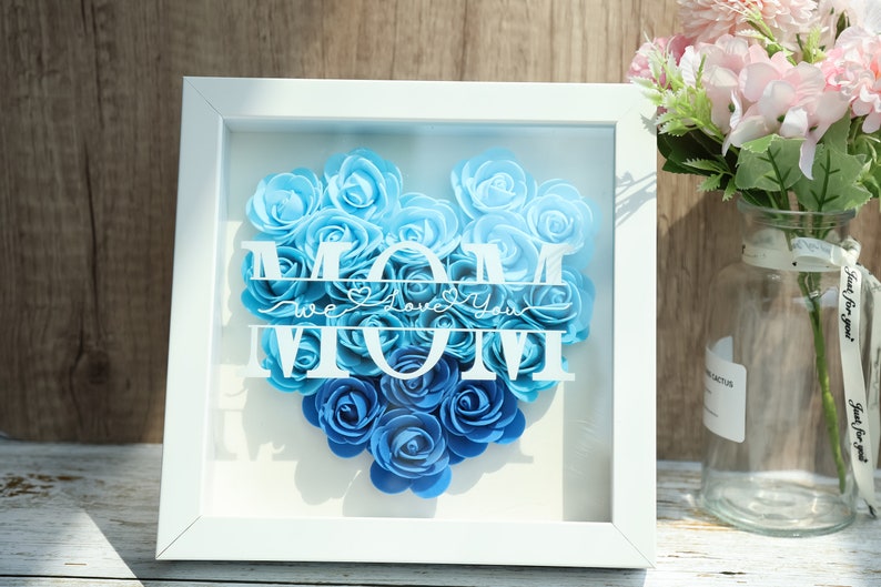Customized Mother's Day photo frame gift, Custom Name Flower Heart Shadow Box, Handmade Rose Shadowbox, Mothers Day Gifts, Gift For Mom image 6