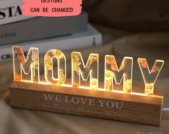 Personalisiertes Blumen-LED-Nachtlicht, Muttertagsgeschenk, individuelles Mama-Blumenlicht, Geburtsblumen-Nachtlicht, Oma-Geschenk, Geburtstagsgeschenk