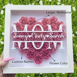 Customized Mother's Day photo frame gift, Custom Name Flower Heart Shadow Box, Handmade Rose Shadowbox, Mothers Day Gifts, Gift For Mom image 4
