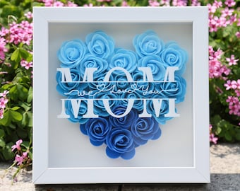 Custom Mother’s Day Gift, Personalized Name Flower Heart Shadow Box, Custom Rose Frame, Custom Frame for Mom,Gift for Mom,Father's Day Gift