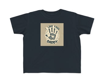 Vatertagsgeschenk: „I Love You Daddy“-T-Shirt mit Handabdruck-Design. Feines Jersey-T-Shirt für Kleinkinder