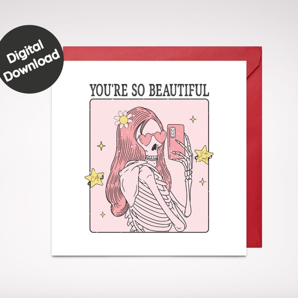 Digital Valentines Card. Single Skeleton. PrintAtHome, Downloadable Greeting Card. Pdf, Jpeg, Anti Valentine Card, Quirky, Sweet, Funny