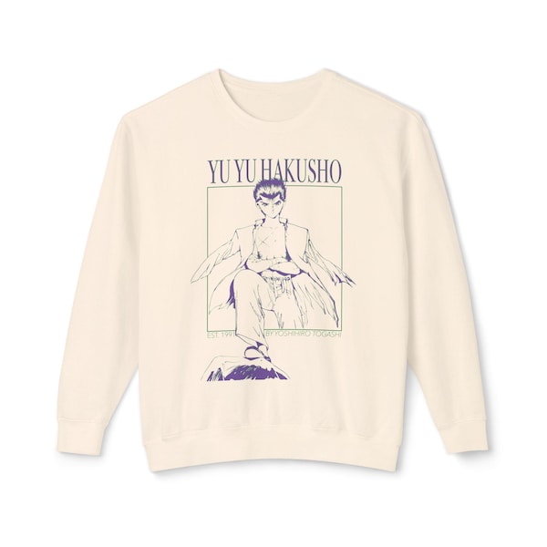 Yu Yu Hakusho Purple Green Retro Fan 100% Cotton Crewneck Sweater