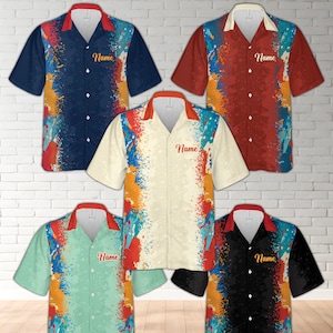 Personalized Bowling Hawaiian Shirt, Custom Name Bowler Button Down Shirt, Matching Bowling Team Shirt, Vintage Bowling Lover Gift