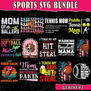 14 PNG Sports Mom Bundle | Baseball Softball Basketball Football Patriotic Paddles Mom Sublimation Designs