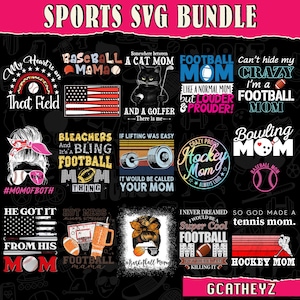 18 Sports Mom PNG Bundle | Baseball Basketball Football Softball Hockey Lifting Cat Mom Sublimation Designs