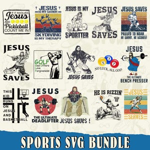 Jesus Sports PNG Bundle Black Text | 15 Christian Faith Designs for Light Backgrounds | Sublimation Clipart Pack