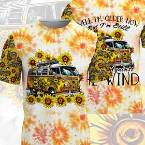 Tie Dye 3D T-Shirt Well I’m Older Now But I’m Still Runnin’ Against The Wind Vintage Sunflower Old Age Classic Rock Tribute