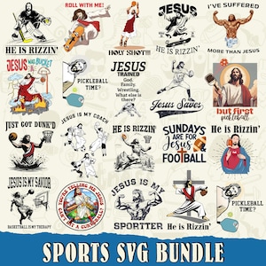 20 PNG Jesus Sports Bundle | Christian Basketball Football Pickleball Wrestling Clipart