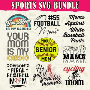9 PNG Sports Mom Bundle | Baseball Softball Football Cycling Mom Sublimation Clipart