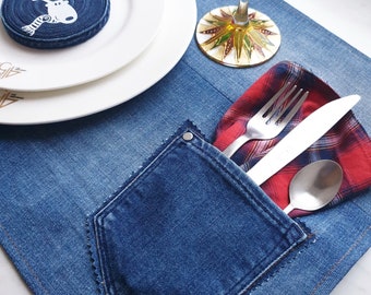 Denim Placemats with pocket Set of 2