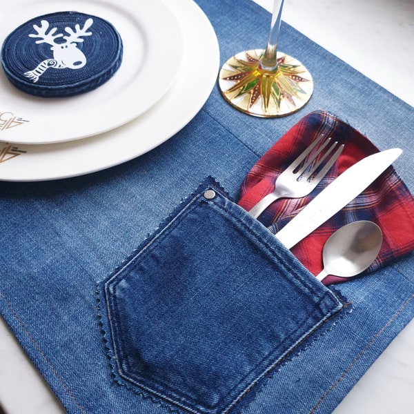Denim Placemats with pocket Set of 2