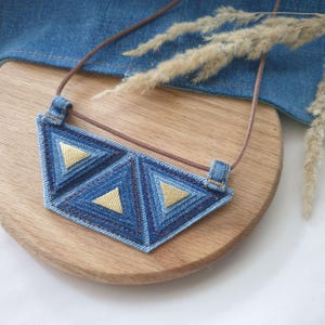 Geometric Necklace Made from Recycled Denim – Sustainable Fashion Statement