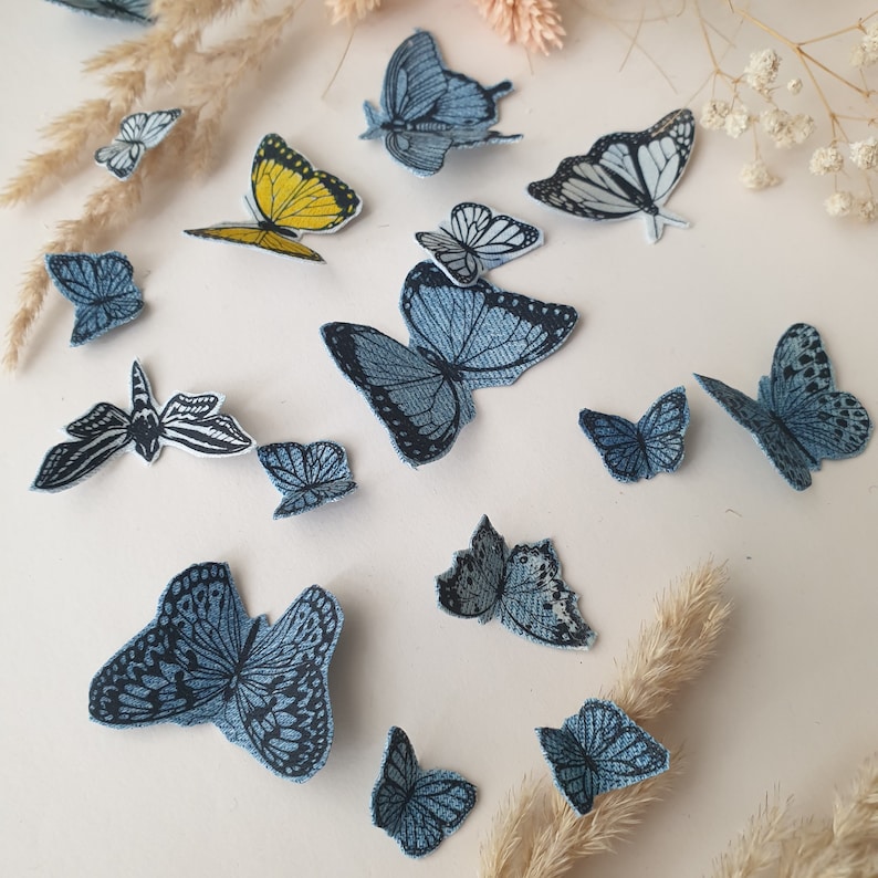 Denimfjärilsset för olika hantverk Återvunna denimfjärilar bild 2