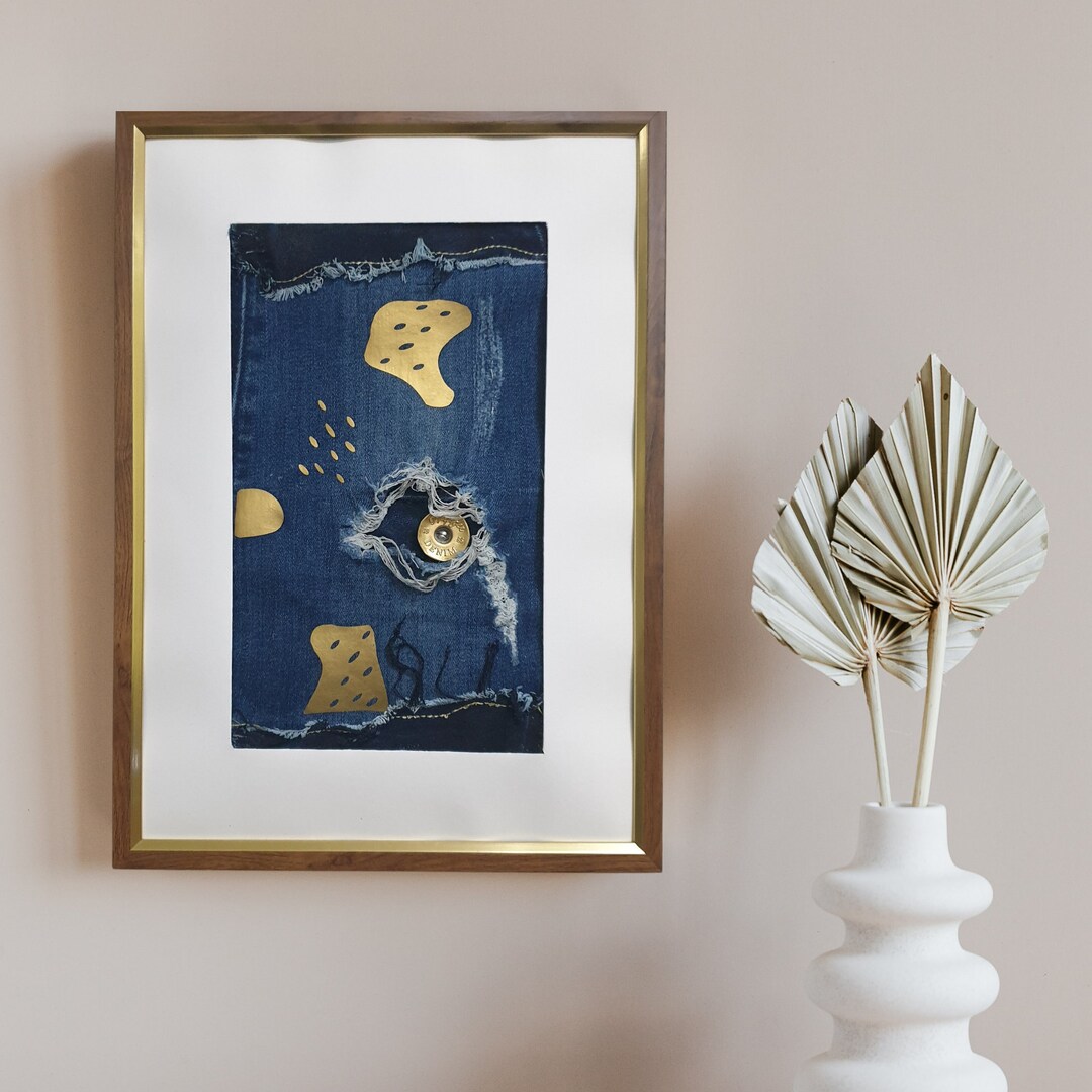OOAK Denim Wall Art, Abstract Textile Art, Fabric Art, Denim Home Decor ...
