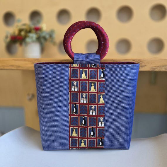 Reversible Upcycled Silk Tie & Denim Tote Bag -Unique Sustainable One of a Kind
