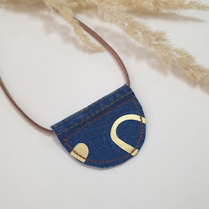 Abstract art denim pendant  Upcycled denim necklace Statement denim art necklace Modern jewelry Gift for girlfriend Denim lover gift