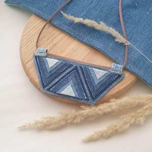 Geometric denim necklace Statement Upcycled jeans necklace Fabric necklace Eco-Friendly gift for her Slow Fashion Jewelry