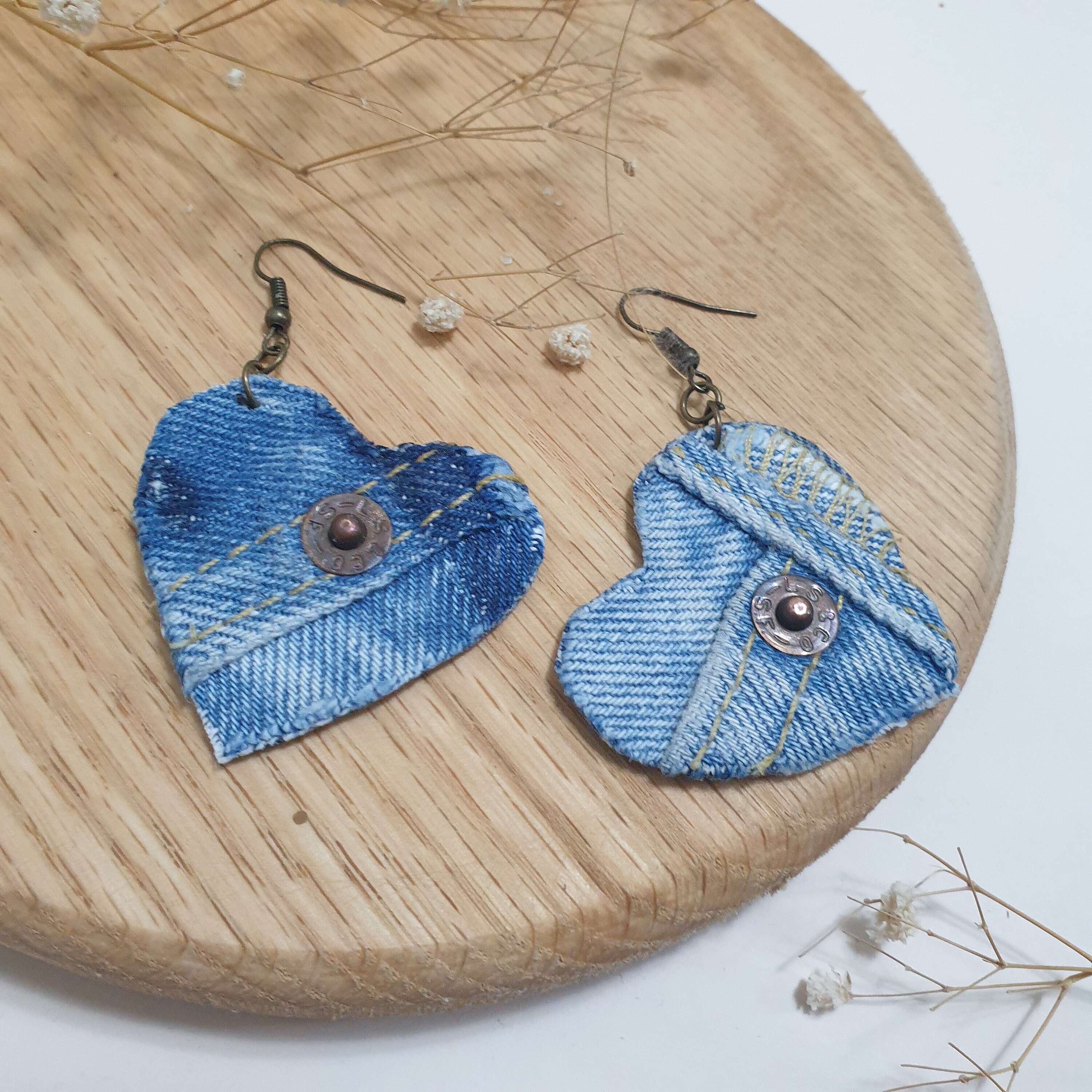 Boucles D'Oreilles Créoles En Denim - Grandes, Rondes, Style Bohème - Pour Femmes Et Filles - Bijoux Cadeaux