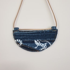 Denim necklace Lizard Upcycled denim necklace Statement denim art necklace Blue jeans necklace Fabric necklace Textile art necklace