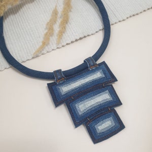Geometric jeans necklace Upcycled denim necklace Statement necklace Modern eco-friendly necklace Denim choker Handmade blue jeans necklace