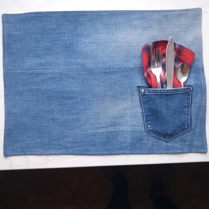 Denim Placemats With Pocket Set of 2 Etsy