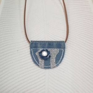 Blue -silver denim pendant Upcycled denim necklace Abstract art jeans pendant Recycled denim necklace Denim lover gift