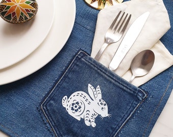 Easter Denim Placemats with pocket Set of 2
