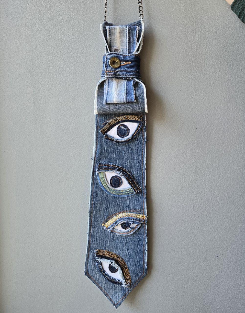 Upcycled Denim Tie Necklace – Handmade Boho-chic Statement  display picture 1