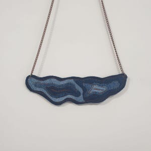 Abstract Denim necklace Upcycled denim necklace Statement denim art necklace Jeans necklace Textile art necklace