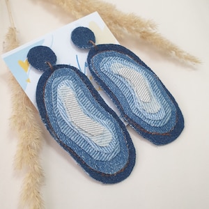 Upcycled denim stud earrings Statement jeans earrings Eco-Friendly gift for her Abstract denim earrings Denim lover gift Shades of blue stud
