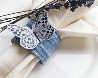 Denim Napkin Rings Butterflies Set of 4 Wedding Table Decor Kichen decor