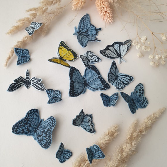 Denim Butterfly set for Various Crafts Upcycled denim butterflies