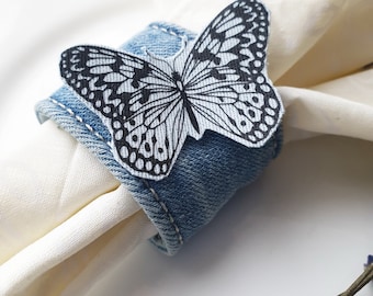 Upcycled Denim Napkin Rings Butterflies Set of 4 Wedding Table Decor Kichen decor Denim home decor Denim party napkin rings