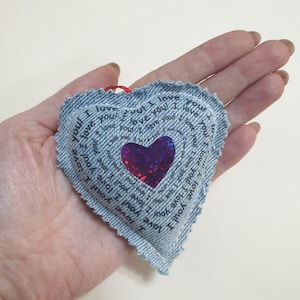 Custom Denim Heart Ornaments for Valentine Personalised Heat Keychain Bag charm Valentine&#39;s day home decor I love you Rustic decoration love