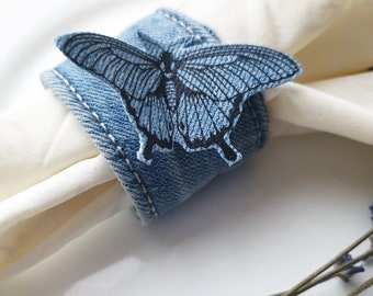 Denim Napkin Rings Butterflies Set of 4 Wedding Table Decor Kichen decor Denim home decor Upcycled denim napkin rings