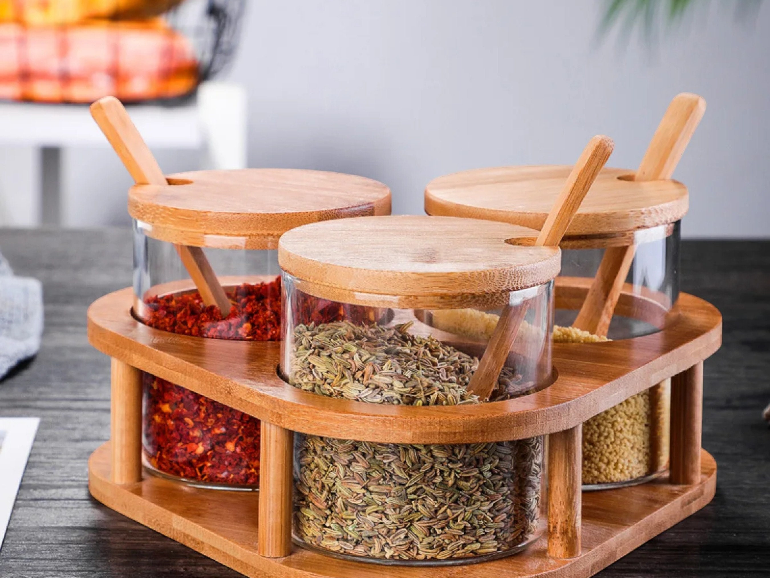 Glass Spice Box Spoon Lid Integrated Spice Jar Combination